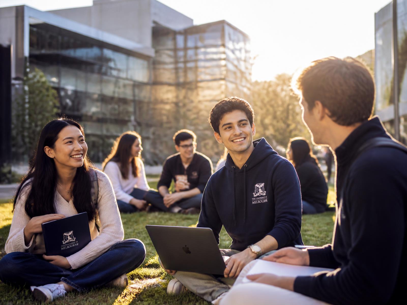International students studying together on an Australian university campus